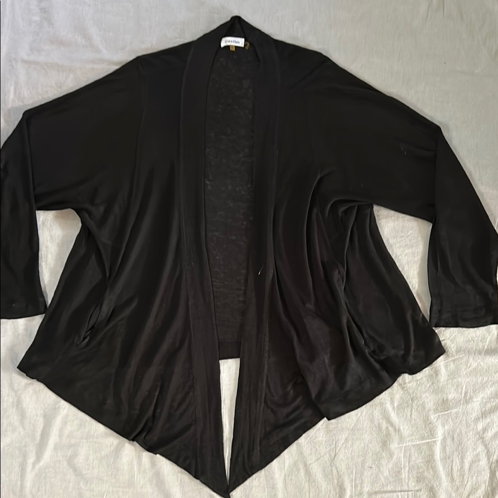 Calvin Klein Black Waterfall Cardigan Sweater Long Sleeves & Side Seam Pockets